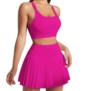 Vestidos de tenis de 2 piezas para mujer, conjuntos de falda plisada de cintura alta, cuello cuadrado, camiseta corta sin mangas